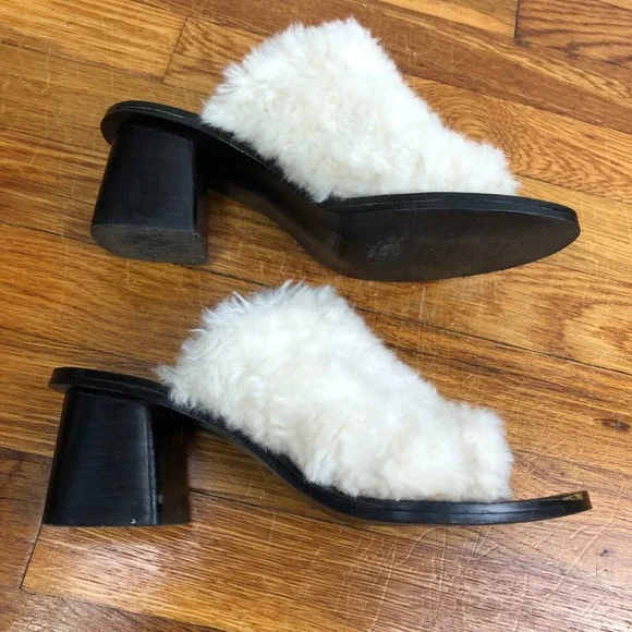 ZARA Open-Toe Sherpa Block Heeled Mules Size 37/6.5 - Picture 4 of 11